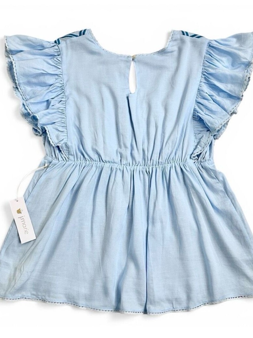 J.Marie Embroidered Flutter Sleeve Top - Light Blue NWT Medium - Picture 7 of 14